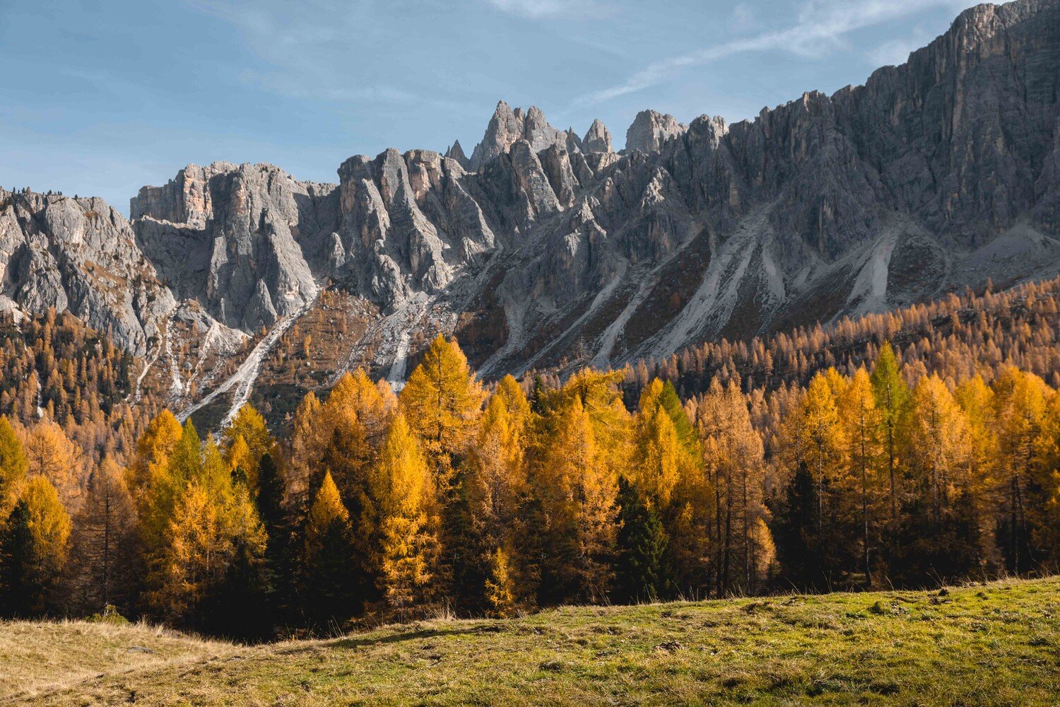 mountains and larches — fall in the Italian Dolomites